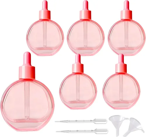 Vista 9 de Botellas transparentes con cuentagotas de 2 onzas, 6 botellas de vidrio plano redondas transparentes con cuentagotas para ojos, para sueros de Negro