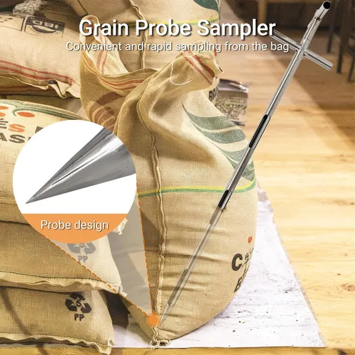 Vista 2 de Sonda de muestreo de grano de polvo, sonda de grano para polvos y semillas, muestreador de acero inoxidable, muestra de ladrón de granos, sonda