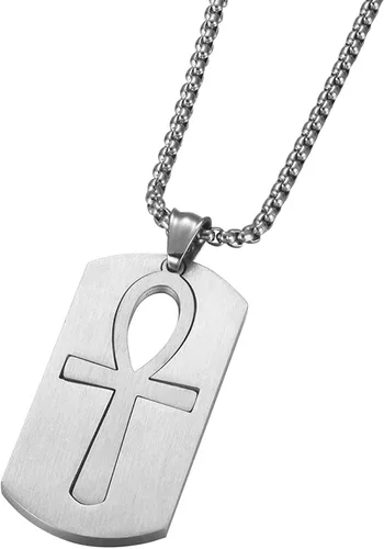 Vista 4 de godcow para hombre colgante de acero inoxidable religioso egipcio Ankh Cruz Dog Tag Vintage collar, cadena de 22inch, acero inoxidable, Plateado