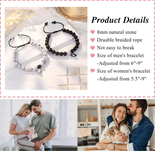 Vista 4 de PINKDODO I Love You Bracelet Gifts Couples Bracelets Valentines' Day Christmas Anniversary Birthday Gifts for Boyfriend Girlfriend Women Men