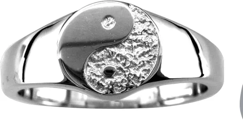 Vista 2 de Anillo Yin Yang sólido en plata de ley