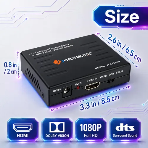 Vista 2 de J-Tech Digital Premium Quality 1080P HDMI a HDMI + Audio (SPDIF + RCA estéreo) Convertidor y extractor de audio (JTDAT5CH)