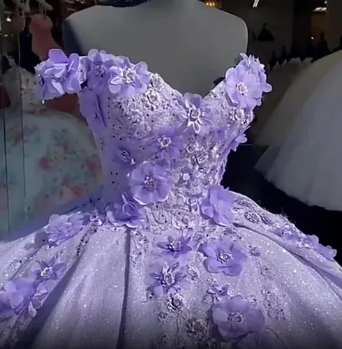 Vista 29 de Ftupza Preciosos vestidos de quinceañera florales 3D vestidos de tul hinchados para mujeres fuera del hombro vestido de fiesta largo FFtu09