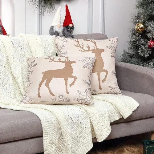 Vista 6 de CAROMIO Juego de 2 fundas de almohada navideñas de 18 x 18 pulgadas, decoración de Navidad para el hogar, interiores, para sala de estar, copos
