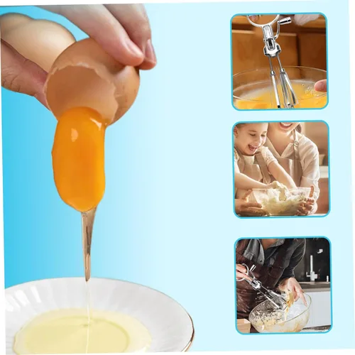 Vista 7 de Batidora de mano manual, batidor de huevos de manivela de acero inoxidable, batidor de huevos giratorio de doble cabezal con manivela, herramienta