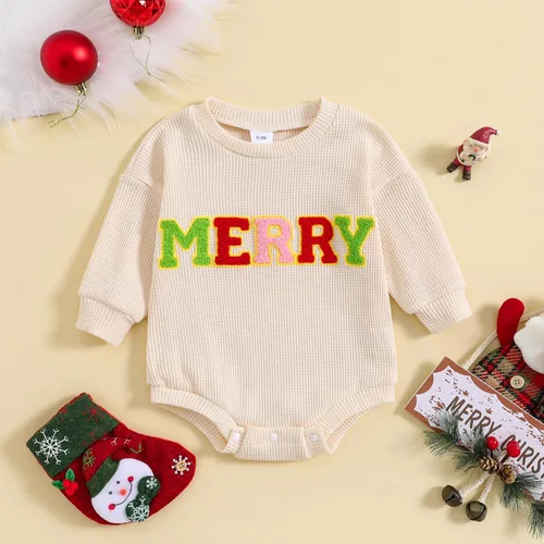Vista 2 de Traje de Navidad para bebé recién nacido, con cuello redondo, manga larga, con burbujas, de gran