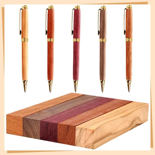Vista 5 de Qilery 10 piezas de bloques de madera exótica para bolígrafos, suministros de torneado, manualidades DIY, kit de torneado de bolígrafos, nogal