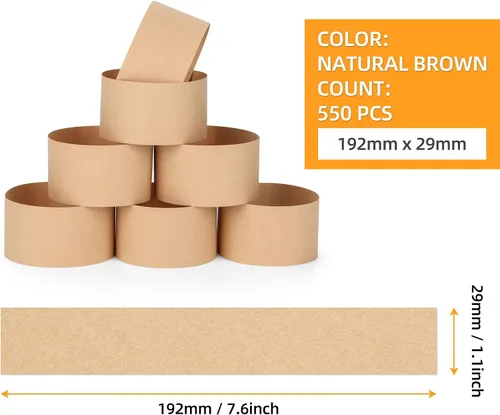 Vista 2 de PONNOR Paquete de 550 bandas de dinero en blanco natural kraft marrón para efectivo, correas autoadhesivas para monedas, para envoltorios
