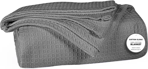 Vista 9 de Cotton Clinic Manta de cama de punto gofre, 100% algodón, para todas las estaciones, suave, transpirable, ligera, capa perfecta para sofá, cama