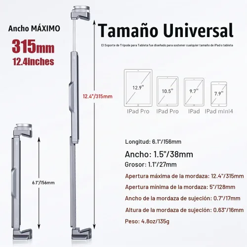 Vista 3 de Soporte de trípode para tableta de metal completo 7.9-12.9 pulgadas
