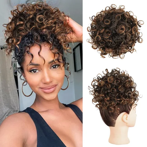 Vista 8 de Lommel Moño desordenado del pelo del pedazo natural suave rizado bollos Hairpieces (13W) Moño de pelo rizado suelto con cordón para mujer
