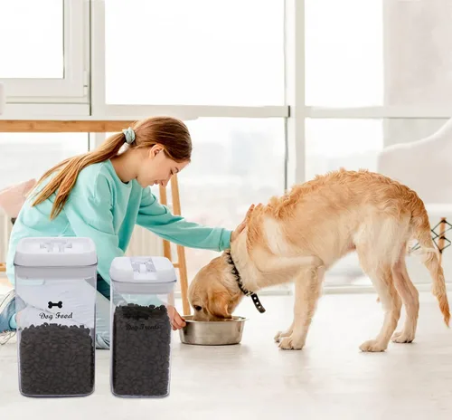 Vista 6 de Pethiy Contenedor de almacenamiento de alimentos para perros y mascotas, plástico transparente, recipiente de almacenamiento hermético, tarros