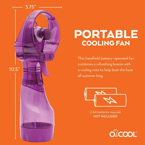 Vista 5 de O2COOL Paquete de 2 ventiladores de nebulización de agua de mano de lujo con batería (morado) Sí