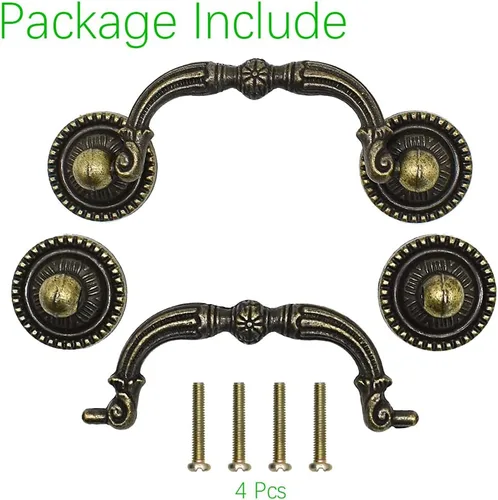 Vista 3 de Paquete de 2 tiradores de cajón antiguos de 3 pulgadas con agujeros de 3 pulgadas, manijas de bronce vintage para gabinetes, vestidores, mesas