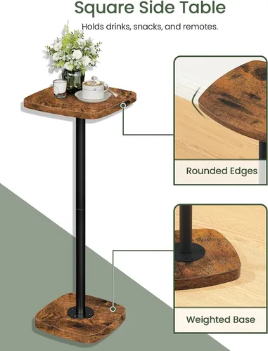 Vista 5 de CHOEZON Mesa pequeña para bebidas, mesa auxiliar cuadrada para espacios pequeños, mesa de Martini con pedestal, para sala de estar, dormitorio