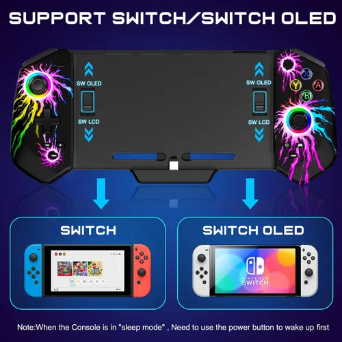 Vista 5 de KICKDOT Switch Controller with Hall Joystick for Nintendo Switch/OLED, Switch Pro Remote Controller Turbo/4 Game Slot/Dual Motor,One-Piece Handheld