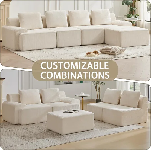 Vista 50 de Sofá modular modular con otomana móvil, sofá de asiento profundo con almohadas, cómodo sofá modular de nube para sala de estar, dormitorio y Blanco