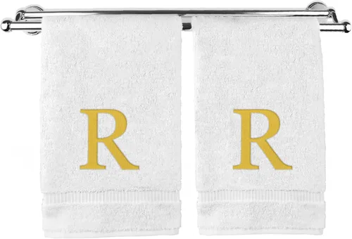 Vista 129 de Toalla de mano monogramada, regalo personalizado, juego de 2 - Toalla bordada con letra de bloque dorada - Extra absorbente 100% algodón turco