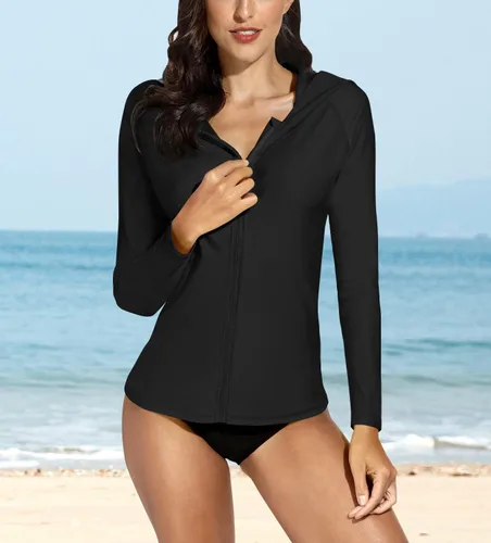 Vista 5 de BesserBay Camiseta de natación de manga larga con cremallera frontal y protección solar UV para mujer