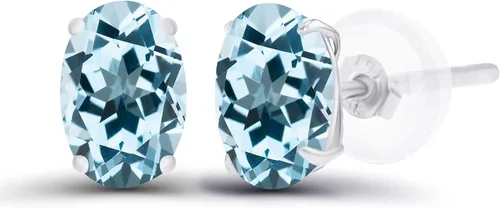 Vista 33 de Aretes ovalados de plata de ley 925 maciza chapados en oro de 0.236 x 0.157 pulgadas con piedra natal genuina para mujer Aretes de tuerca Amatista