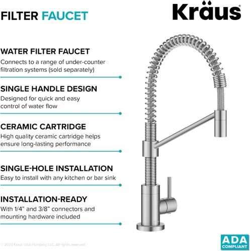 Vista 13 de KRAUS Bolden Grifo de filtro de agua potable de una sola manija para ósmosis inversa o sistema de filtración de agua en acero inoxidable sin Acero