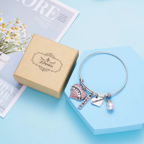 Vista 7 de LParkin Pulsera de regalo para madrina, regalos de propuesta de madrina, bautizo, pulsera significativa para mujer, Metal