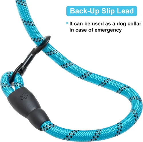 Vista 5 de BEAUTYZOO Paquete de 3 correas de cuerda resistente para perros, correa de nailon para mascotas de 6 pies con hilo reflectante, mango acolchado