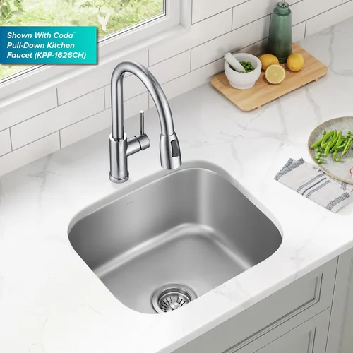 Vista 3 de Kraus KBU11 - Fregadero de cocina de acero inoxidable de 19 3/4 pulgadas, fregadero de cocina duradero de calibre 18 de un solo tazón