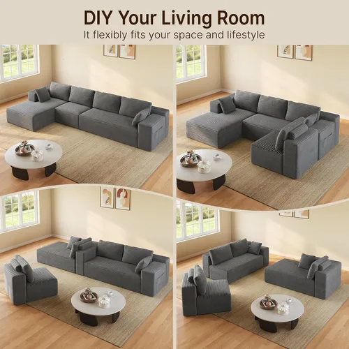 Vista 4 de Sofá seccional modular de 135" Sofá moderno de nube con diván en forma de L Gris