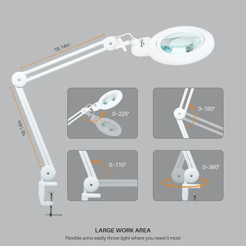 Vista 4 de Bifocals - Lámpara de escritorio con aumento con abrazadera, 5 dioptrías con 20 dioptrías, lente desmontable de 6 pulgadas y 120 luces LED, 3 modos