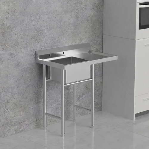 Vista 3 de Bonnlo Fregadero de acero inoxidable 304 con escurridor, fregadero de banco de trabajo de un compartimento, fregadero comercial para restaurante