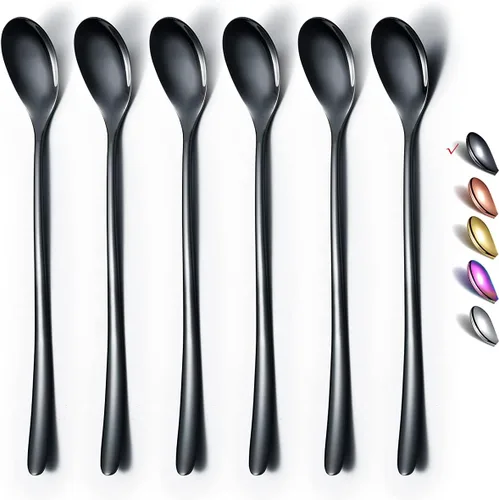 Vista 11 de Juego de agitador de café de acero inoxidable premium, mango largo, cucharas de té helado y crema, agitador de cóctel, juego de 6 (plateado)