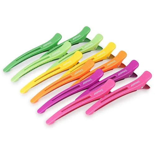 Vista 14 de AIMIKE Pinzas para peinar con pico de pato de silicón sin arrugas para sección, corte y uso en salón Clips de pico de pato con bandas de silicona