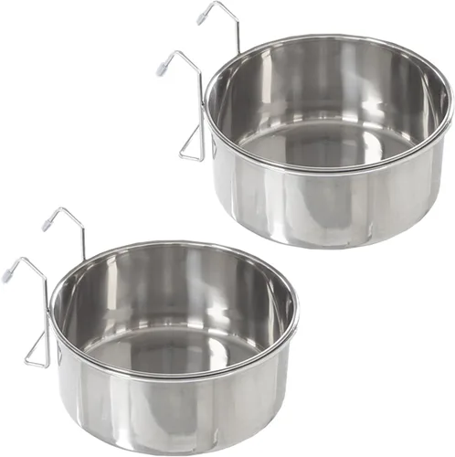 Vista 8 de petmaker Tazones para mascotas colgantes de acero inoxidable para perros y gatos - Jaula, perrera y alimentador de canastas para alimentos y agua