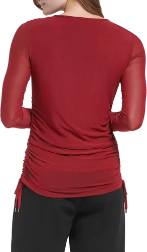 Vista 3 de Calvin Klein Blusa de manga larga elástica con laterales fruncidos para mujer
