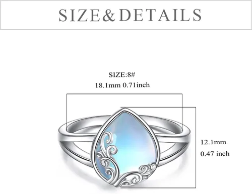 Vista 6 de POPLYKE Anillo de plata de ley con piedras preciosas de filigrana, regalo para mujeres, mamá, esposa