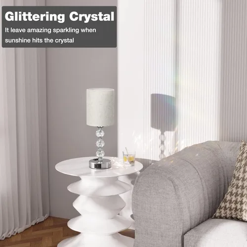 Vista 2 de Lámparas de noche táctiles blancas para dormitorios, lámpara de mesa de cristal con puerto de carga USB C+A y mesita de noche de salida de CA