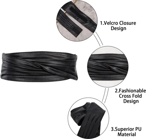 Vista 2 de TonJin Cinturón de cuero ancho para mujer, correa de cintura ajustable con cierre de velcro, cinturón de vestir de moda para mujer