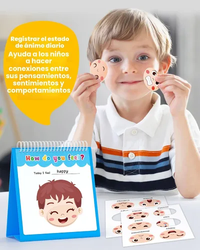 Vista 8 de Libro para voltear sentimientos de D-FantiX para niños, libro de emociones y cartas para la calma, suministros para rincón de calma