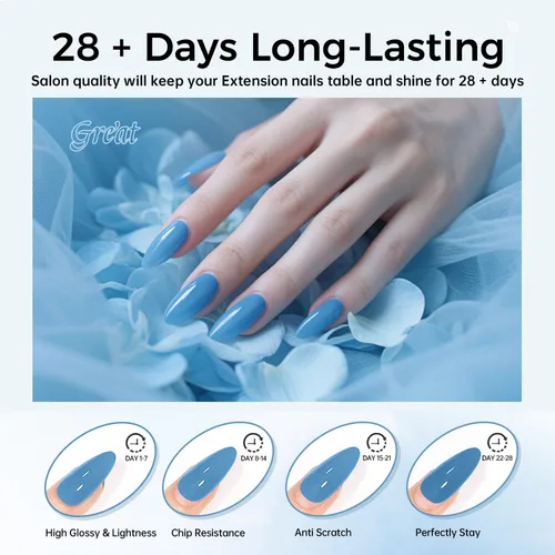 Vista 6 de JEWHITENY - Kit de uñas de gel poli con lámpara UV, 14 colores en tonos púrpura, desnudo, gris, negro, azul y purpurina, kit de iniciación con capa