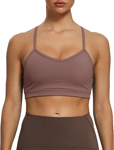 Vista 3 de Aoxjox Sujetadores deportivos de entrenamiento para mujer, sin espalda, con relleno Amor, brasier de bajo impacto, camiseta sin mangas para yoga