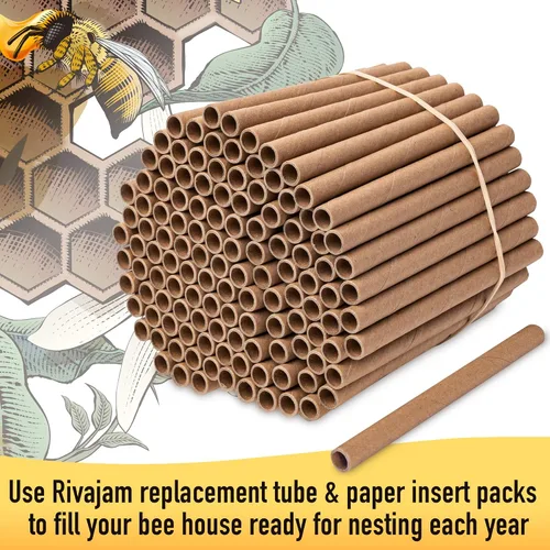 Vista 6 de Rivajam Paquete de repuesto de 125 tubos nidos de cartón Mason Bee House Colmena de abejas solitarias y suministros Kit de inicio y regalo