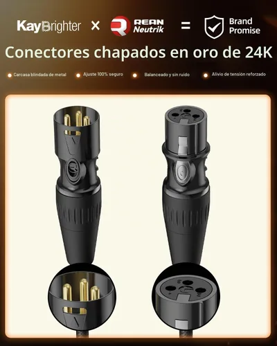 Vista 3 de XLR Cables de 3.3 pies, cable de micrófono profesional sin ruido, conectores dorados Rean-Neutrik, cable de micrófono equilibrado, 99.99% OFC, cable