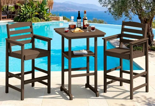 Vista 43 de SERWALL Juego de 3 sillas Adirondack de alta densidad y mesa de bar, Aruba