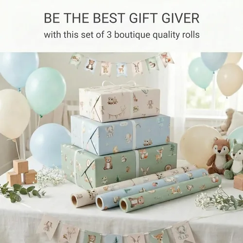 Vista 3 de ZICOTO Hermoso rollo de papel de regalo para baby shower, bonito juego de 3 rollos de calidad para cumpleaños de niños y baby showers, añade un