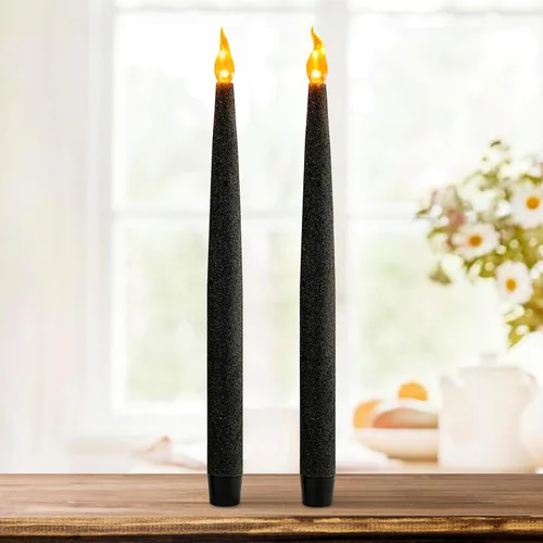 Vista 10 de FURORA LIGHTING Velas LED cónicas blancas con soportes dorados, paquete de 2 con temporizador de 5/19, elegante brillo sin llama para decoración