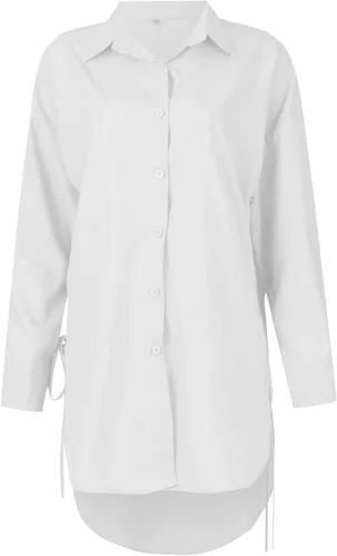 Vista 91 de Camisas de manga larga con botones para mujer, asimétricas, casuales, con cordones, túnica de gran