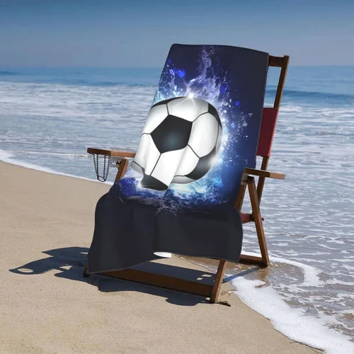 Vista 5 de Toalla de baño de microfibra con pelotas de fútbol para deportes, niños, niñas, mujeres, extra grande, absorbente, ligera, para baño, playa