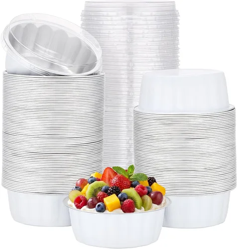 Vista 47 de Beasea Disposable Ramekins with Lids, 50 Pack 8oz 235ml Aluminum Foil Baking Cups with Lids, Aluminum Creme Brulee Ramekins Muffin Cupcake Pudding