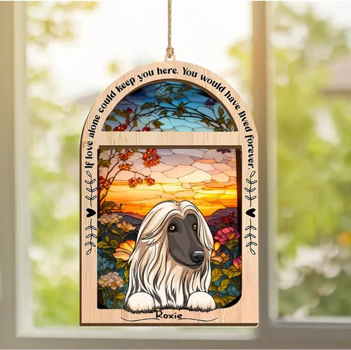 Vista 303 de LOVELYPOD Adorno de Navidad personalizado de sabueso afgano, atrapasoles con nombre, regalos de pérdida de mascotas, regalos para amantes